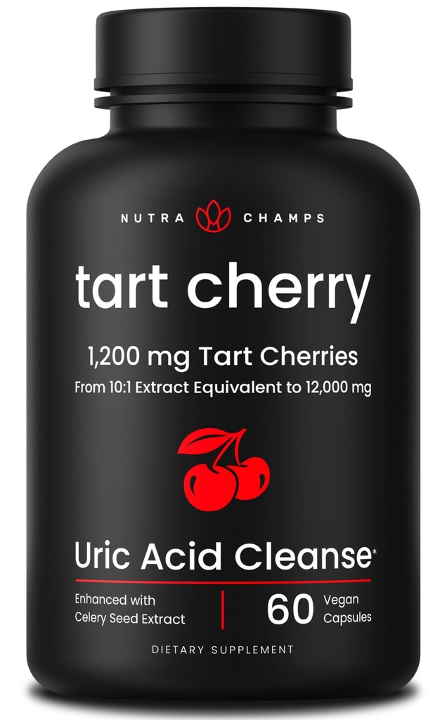 유기농 타트 체리 추출물 캡슐 12,000mg - Montmorency Tart Cherry Concentrate, Celery Seed & Bilberry에서 만든 - Uric Acid Cleanse & Joint Support - Vegan 캡슐