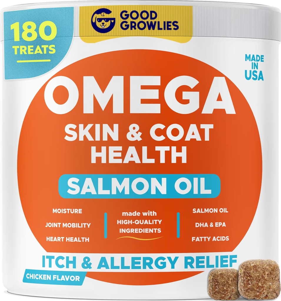 오메가 3 알래스카 물고기 기름 개 (180 Ct)에 대 한 치료 - Dry&Itchy 피부 + 알레르기 - 빛나는 코트 - EPA&DHA 지방산 - 자연적인 살몬 기름 Chews - 치킨 터키