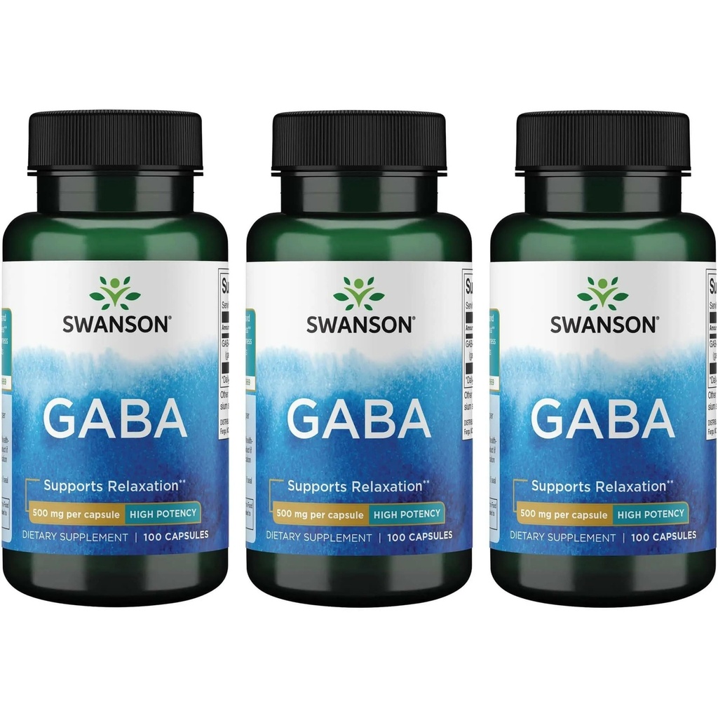 Swanson GABA - Amino Acid Supplement 승진 Calm & Relaxation to Support Restful Sleep - 건강한 스트레스 레벨을 지원하는 높은 효능 공식 - (100 캡슐, 500mg 각) (3 팩)