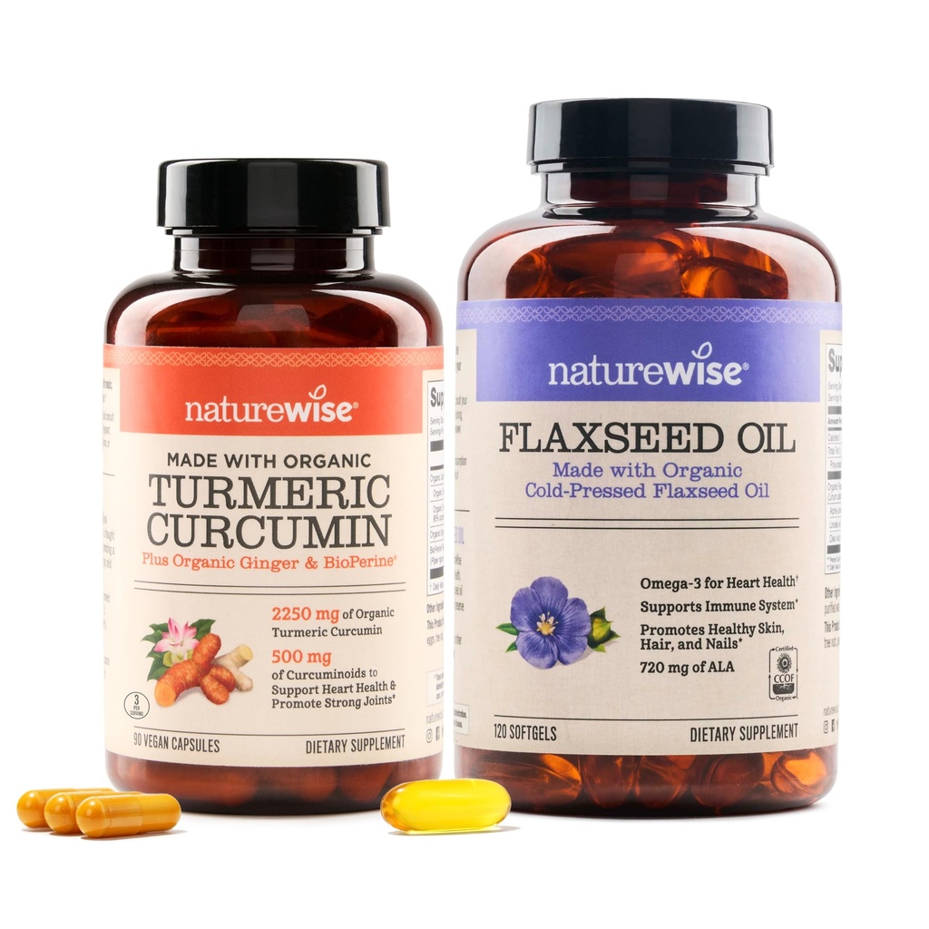 NatureWise Curcumin Turmeric 2250mg & Flaxseed 기름 1200mg Omega 3 합동을 위한 6 9 Softgels, 심장 & 면역 지원 [1 & 2 달 공급]