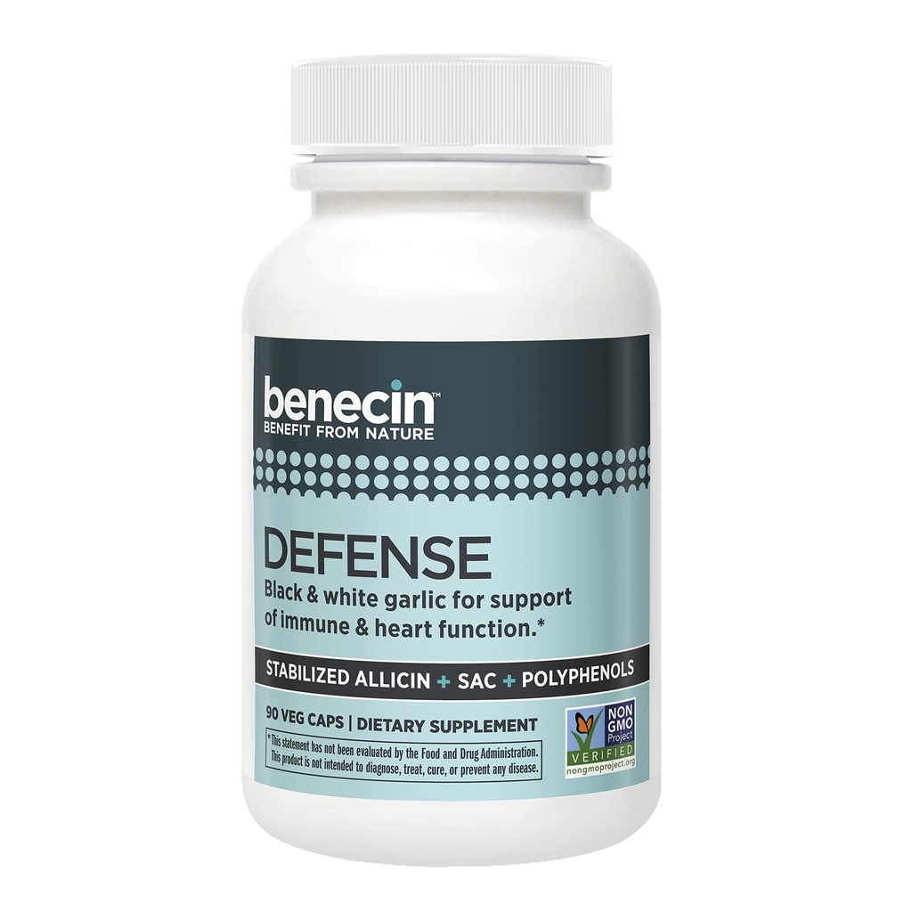 Benecin Defense 1500 mcg 캡슐 당 안정화 된 Allicin | 흑 마늘에서 SAC 및 폴리 페놀의 높은 수량 | 면역력 지원 (90 카운트, 90, 카운트)