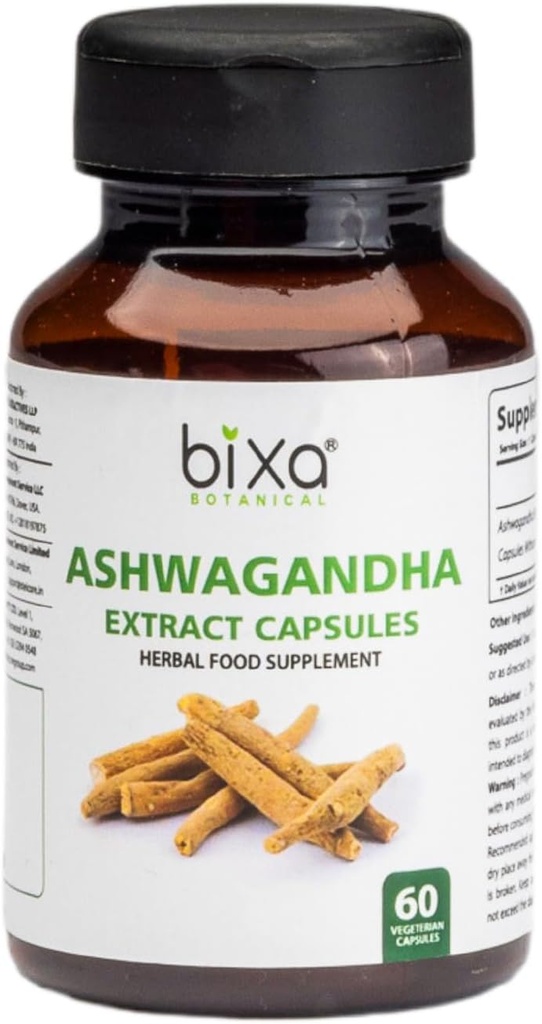 bixa BOTANICAL Ashwagandha 추출물 (Withania Somnifera Root) | 인도 인삼 - 최고의 Re-Energizer 및 면역 부스터 | 초본 보충 교재. (60의 조사)