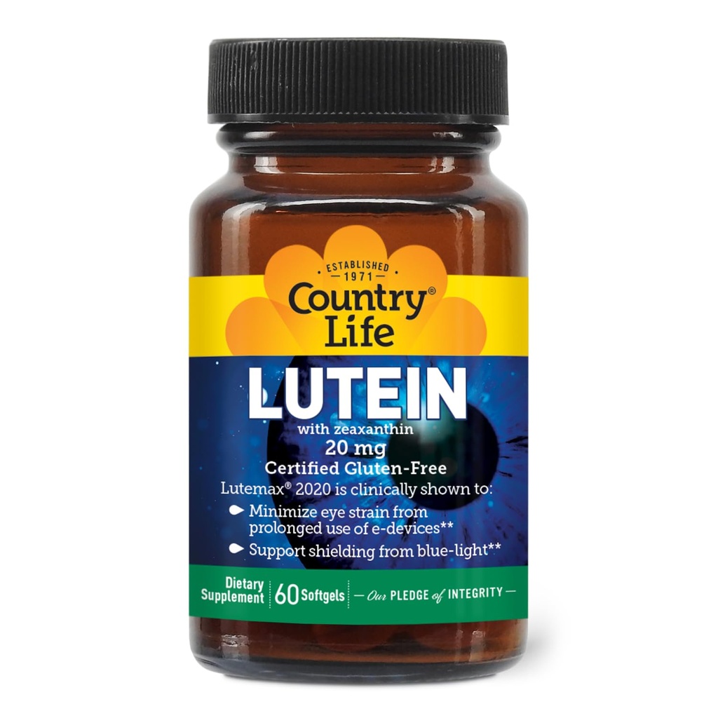 국가 생활 Lutein 20 mg 보충교재 - 증명된 글루텐 자유로운 - Lutein와 Zeaxanthin를 가진 눈 건강 지원 - 스크린에서 눈 스트레인을 감소시킵니다 - 효모 없음, 옥수수, 밀, 우유 - 60 Softgels
