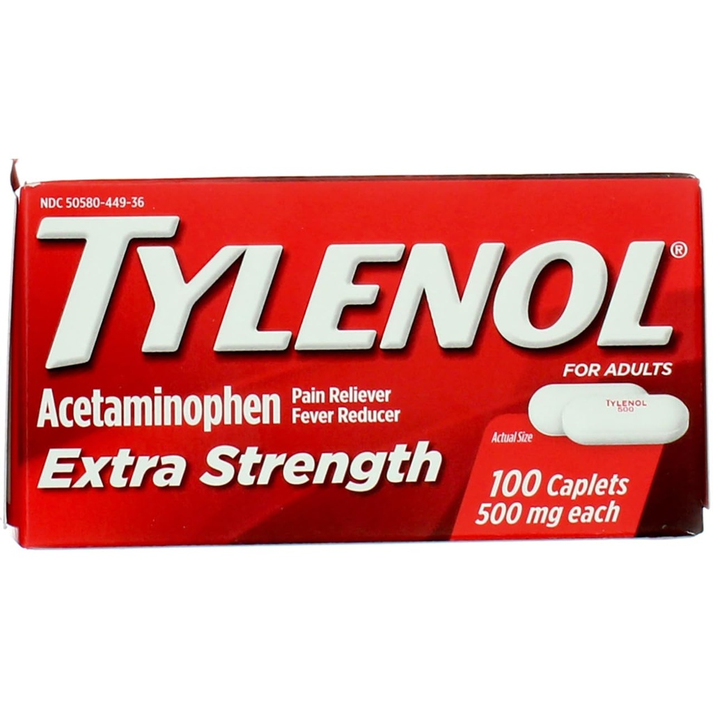 500 mg Acetaminophen, 고통 Reliever & Fever 흡진기, 100 ct를 가진 Tylenol 여분 힘 모자를 씌우십시오