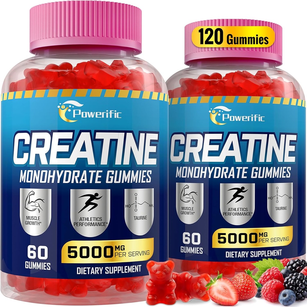 남성 & 여성을 위한 Creatine Monohydrate Gummies는 타우린, 비타민 B6 & B12 Creatine 증가 힘, 에너지, 내구시간, 근육, 유기 (2 팩)를 가진 운동 Gummies를 전합니다