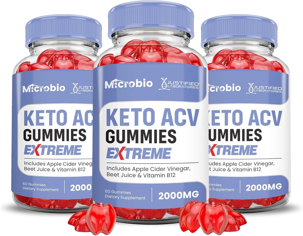 Justified Laboratories (3 팩 MIcrobio Keto ACV Gummies 극단적인 2000MG 마이크로 생물 Keto Gummies 사과 Cider Vinegar는 Pomegranate Beet 주스 분말 B12 Vegan 비 GMO 180 거미로 공식화했습니다