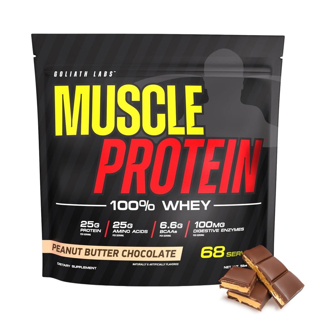 COLOSSAL LABS 근육 단백질 Whey 분말 [1의 5개 lbs/Pack] - 냉각된, 25g 순수한 단백질, 6.6g BCAAs (5개 파운드 1), 땅콩 버터 초콜렛의 포장)