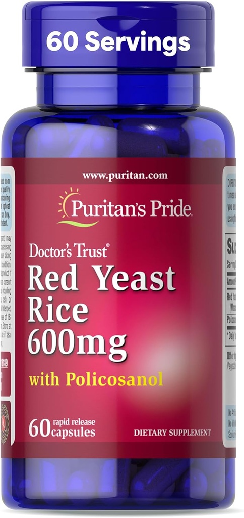 Puritans Pride Doctors Trust® Policosanol, Dietary Supplement, 60 급속한 방출 캡슐을 가진 빨간 효모 밥 60mg