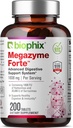 Biophix Megazyme Forte 200 정제 - 천연 식물 Proteolytic 효소 Nattozimes Serrazimes는 소화 시스템 면역력을 지원합니다