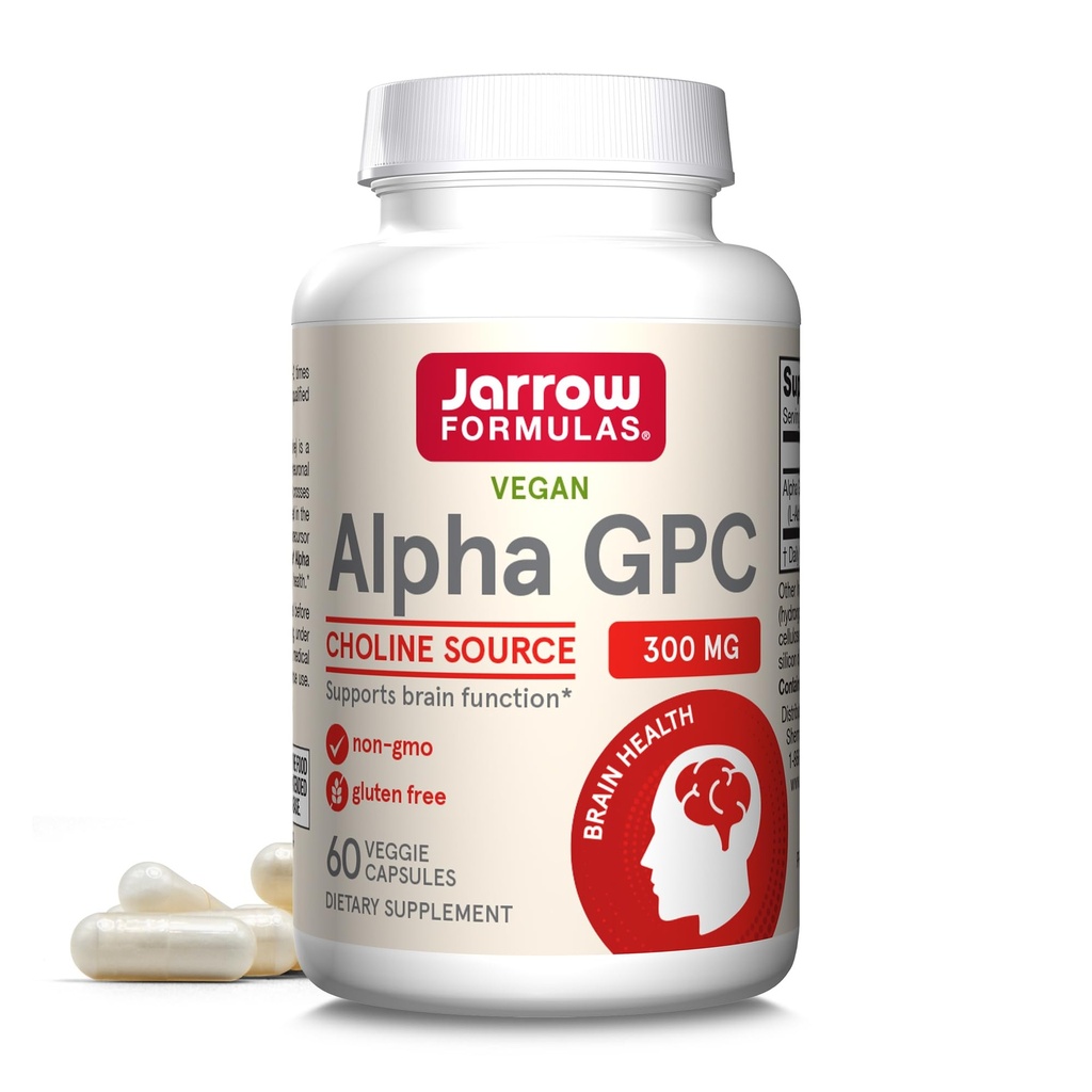 Jarrow Formulas® Alpha GPC, 300mg, Dietary Supplement, 성인, 60 Veggie 캡슐, 30 일 공급을위한 두뇌 건강 보조 식품