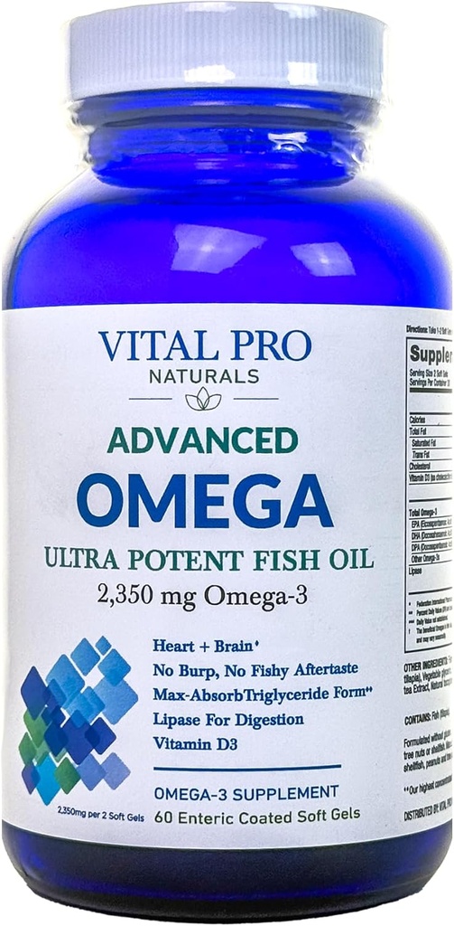 Vital Pro Naturals - 고급 오메가 야생 잡힌 노르웨이어 물고기 오일 2350mg의 높은 효능 오메가 3 지방산 보충제 EPA DHA 및 DPA 뇌와 심장 60 Softgels (포장 할 수있다 Vary)