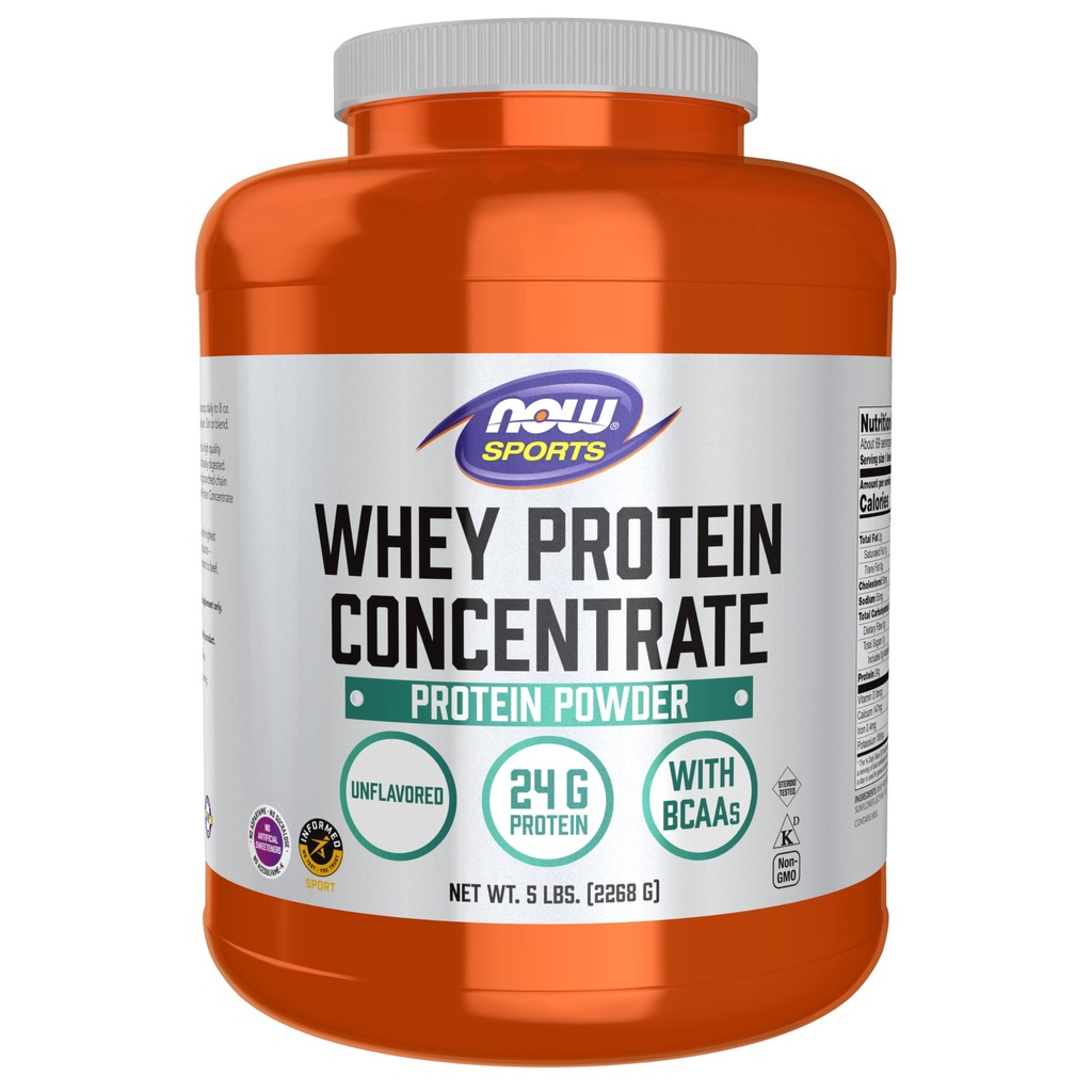 지금 음식 스포츠 영양, Whey Protein Concentrate, BCAAs, Unflavored 분말, 5-Pound를 가진 24 G
