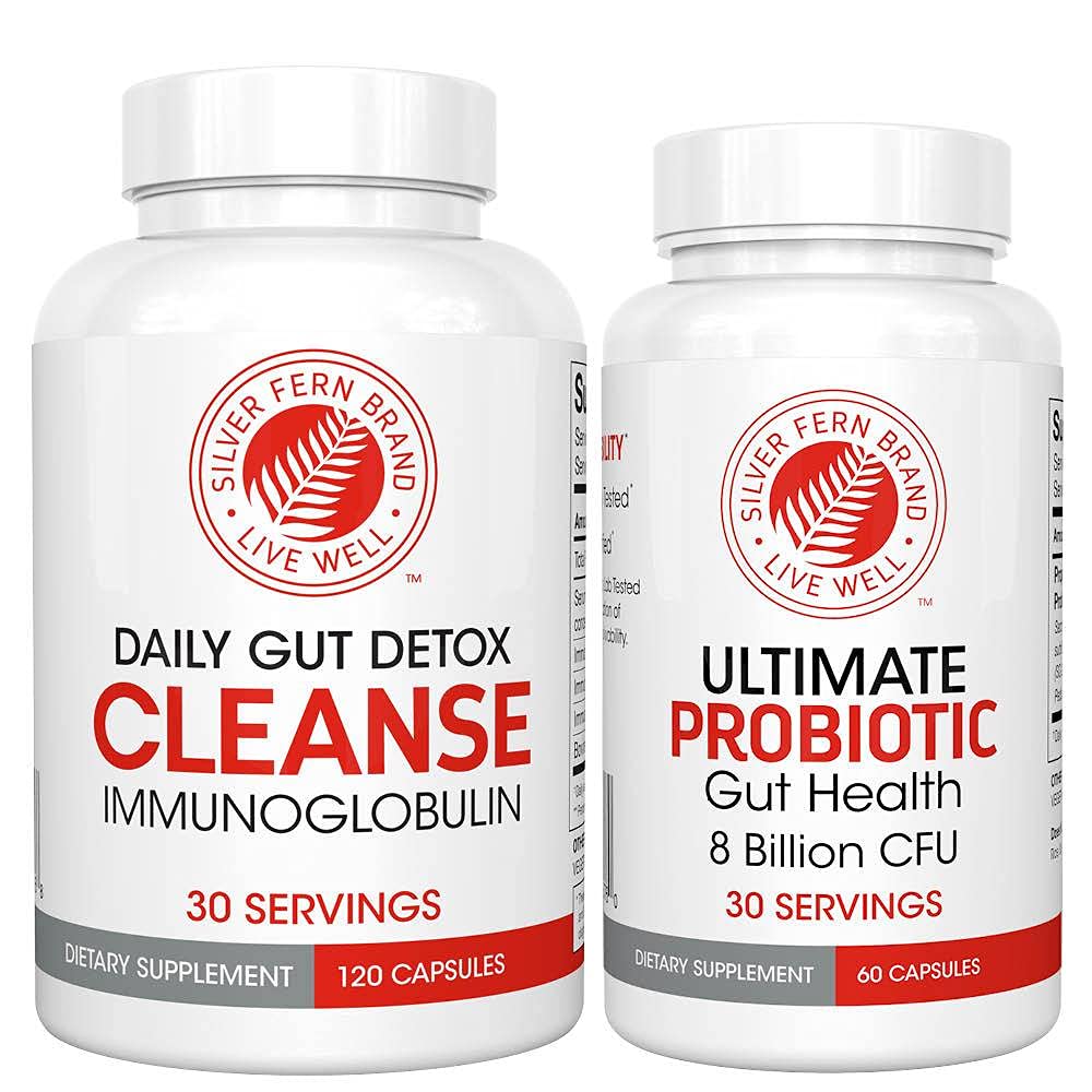 Silver Fern Gut Rehab Kit - 30 일 공급 - Cleanse Daily (1 병 = 120 캡슐) & Ultimate Probiotic (1 병 = 60 캡슐) - Probiotics 형성 Immunoglobulins & Spore