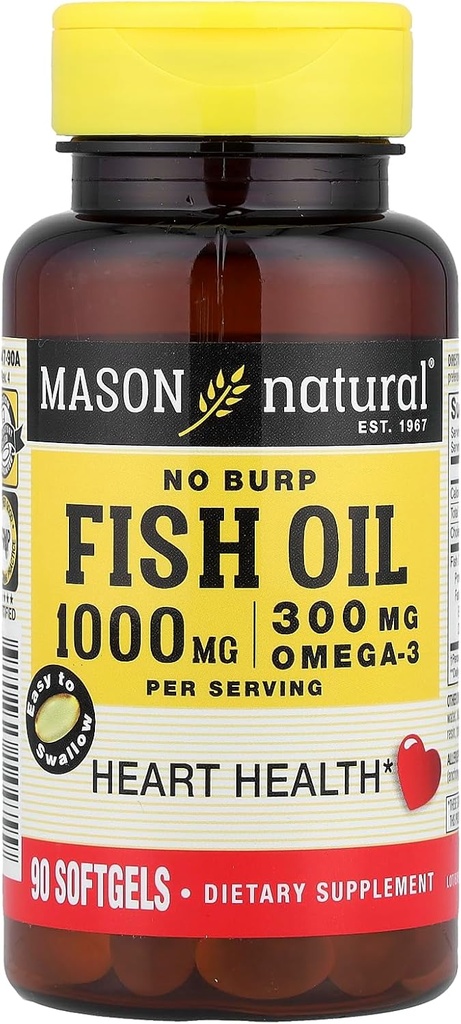 물고기 기름 1000 Mg Burp Softgel, Mason 비타민에 의하여 - 90 Ea