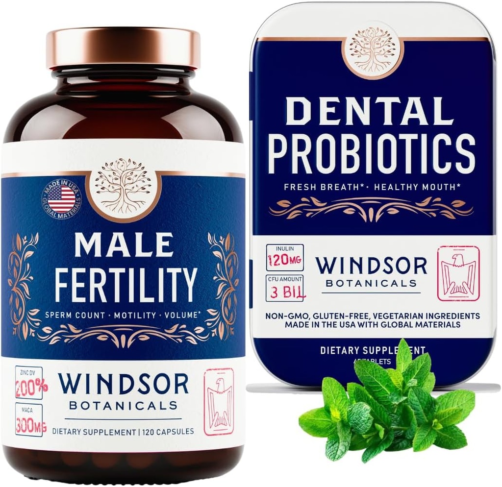 WINDSOR BOTANICALS 남성 불임 보충 및 치과 Probiotics 건강 및 웰빙 번들