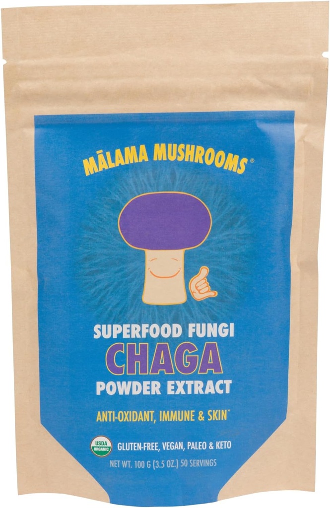 말라마, 유기 과일 몸 Chaga 버섯 분말, Superfood Adaptogenic, 지원 면역 체계, 피부 건강 및 피로, 100 서빙에 의해 차가 추출물 분말