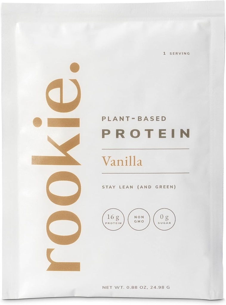 Rookie Wellness Plant-Based Probiotic Protein - 완전 아미노산 프로파일, Gut-Healthy Prebiotics & Probiotics 및 25 비타민 및 미네랄 (10 Sachets, Vanilla)