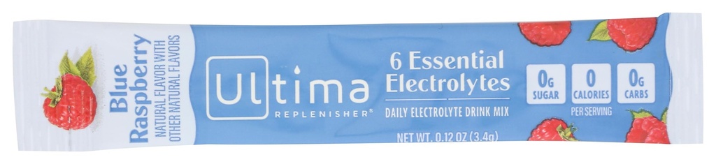 Ultima Replenisher Blue Raspberry Electrolyte 음료 혼합 단일, 0.12 Oz