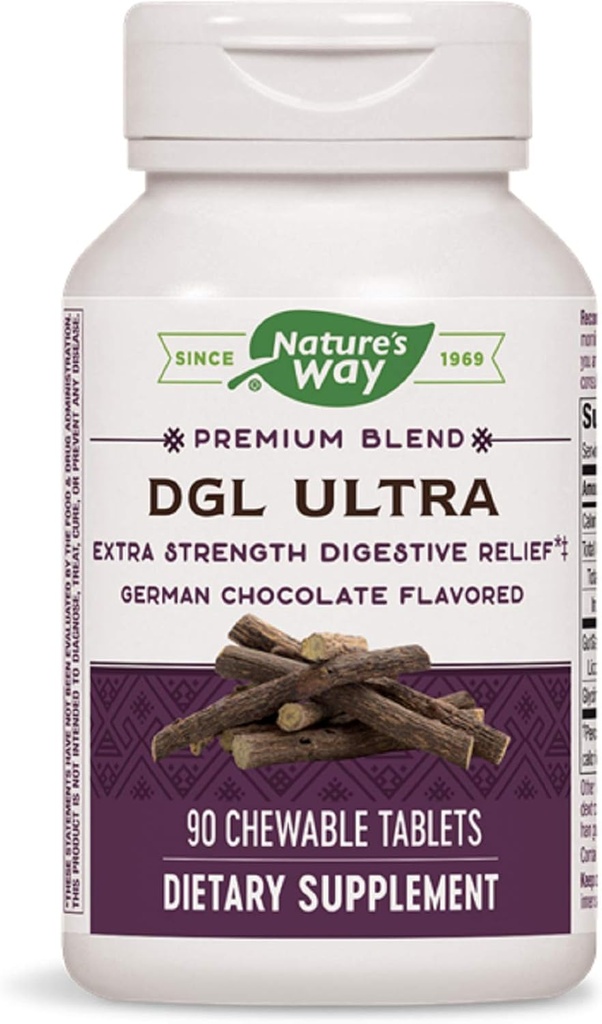 Nature's Way DGL ULTRA 10 : 1 추가 강도, 75 mg / 서빙, 독일 초콜릿 맛, 90 Chewables, 2 팩 (패키지 May Vary)