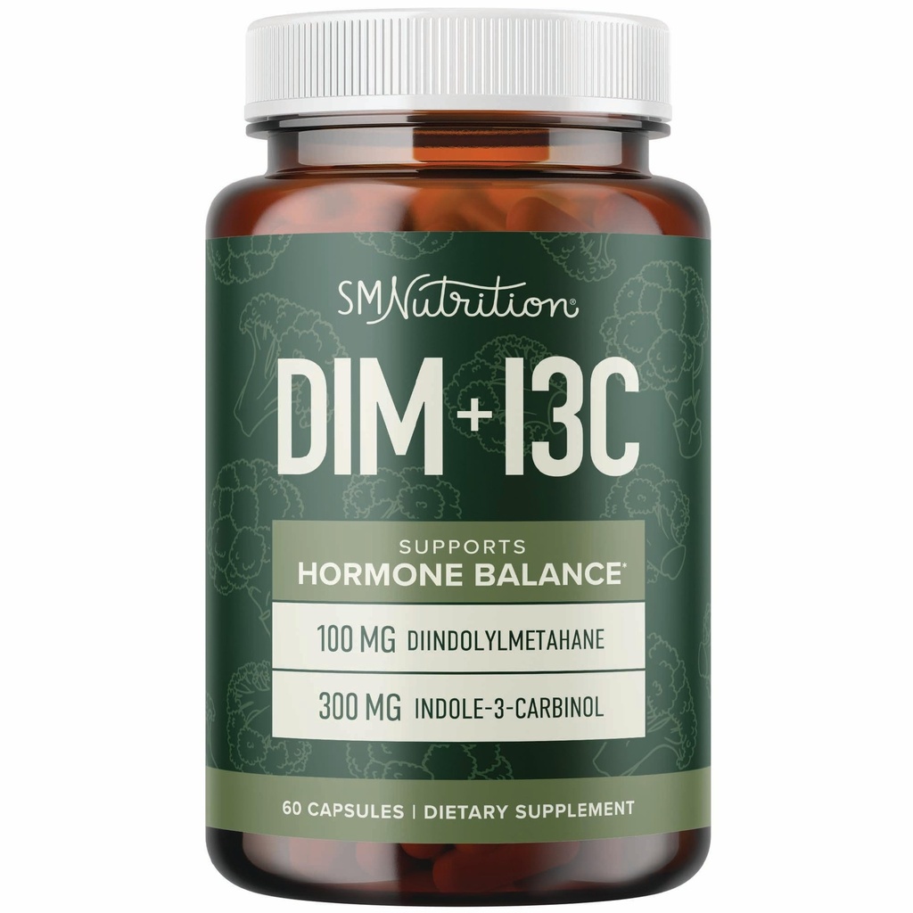 DIM & Indole 3 Carbinol for Hormone Balance for Women & Men | I3C Complex | 여성 건강, 산화 방지제용 에스트로겐 균형 | Vegan, Non-GMO, 글루텐 프리 | SMNutrition | 60 Ct.