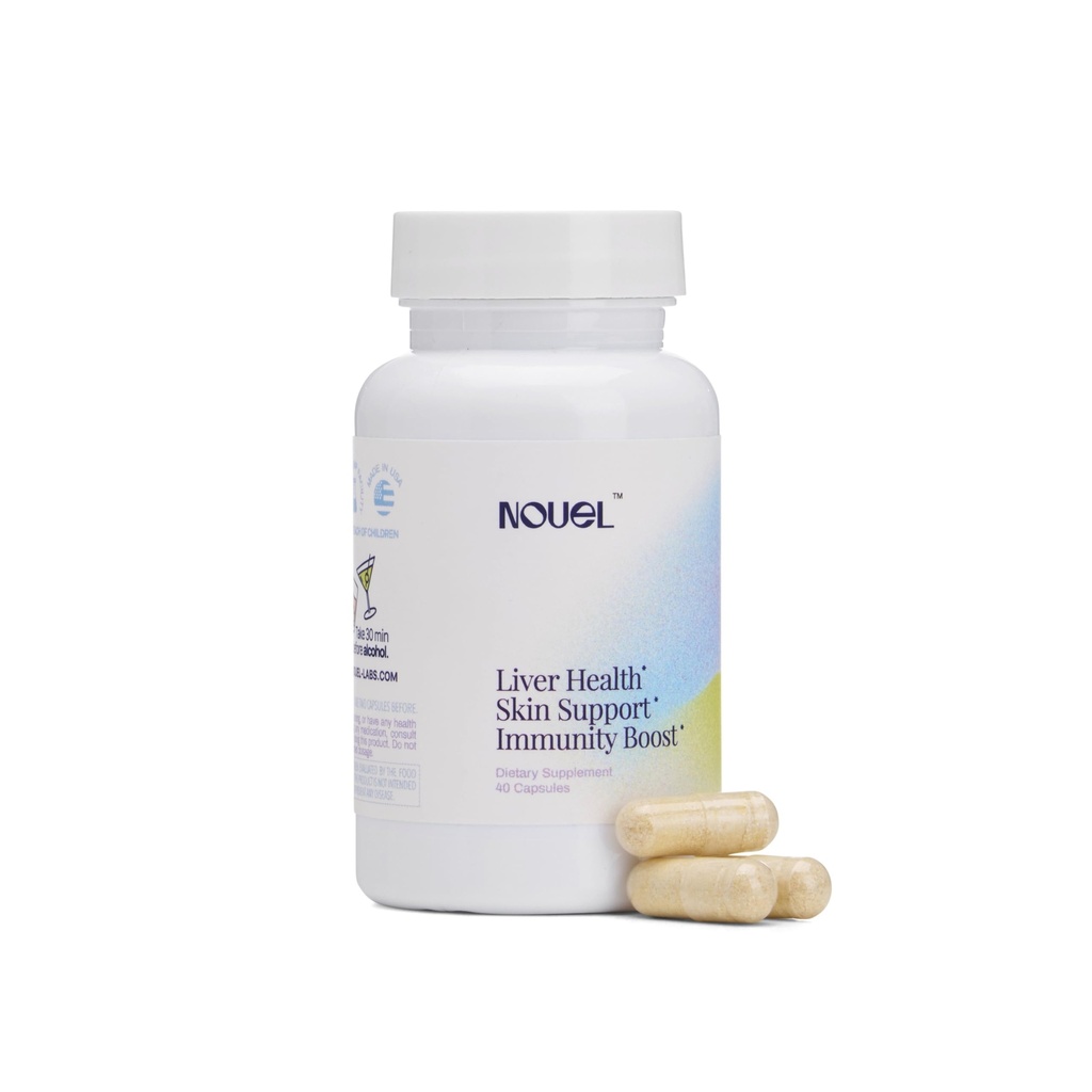 Nouel | 피부 + 간결 + 면역 지원 | 음주를 위한 회복 보충교재 | 우유 이틀, NAC, Hyaluronic 산, CoQ10, Biotin, 산화 방지제 | 40 캡슐
