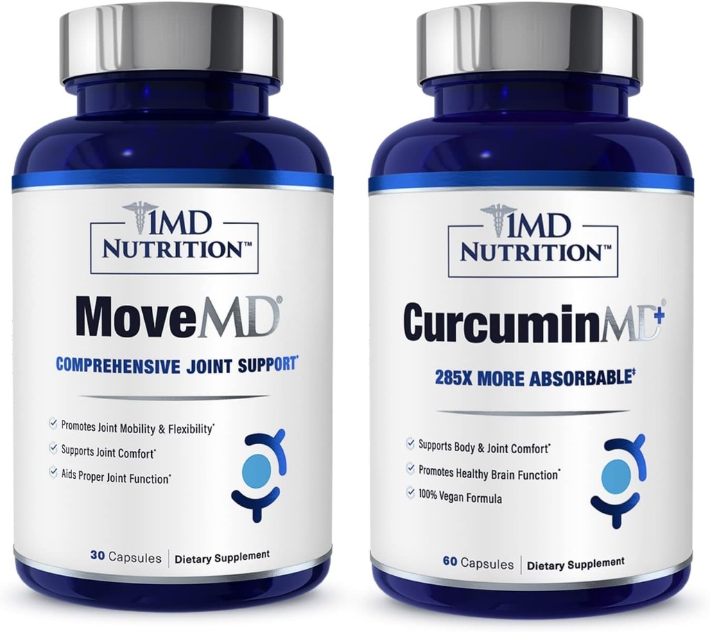 1MD Nutrition MoveMD & CurcuminMD Plus 번들 | 콜라겐, 심황 쿠르쿠민 및 Boswellia Serrata | 관절 건강 보충교재