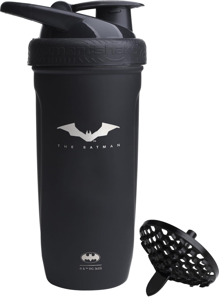 Smartshake DC COMICS 강화 스테인리스 단백질 셰이커 병 900 ml | 30 oz - 누설 나사 - 뚜껑 - BPA 무료 - 유니섹스 - 비 절연 - 배트맨