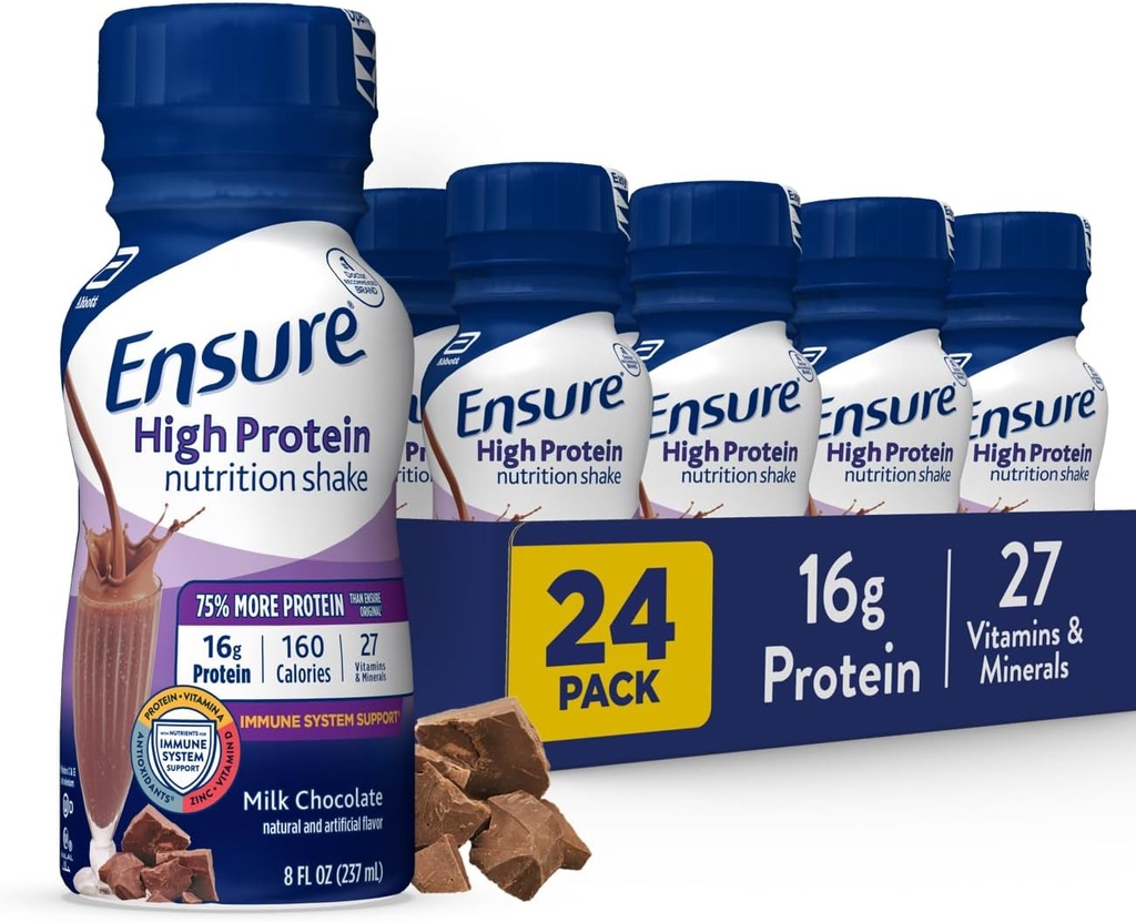 높은 단백질 우유 초콜릿 영양 쉐이크, 음료, 16g 단백질 및 27 비타민 및 미네랄, 8 fl oz, 24 팩 준비