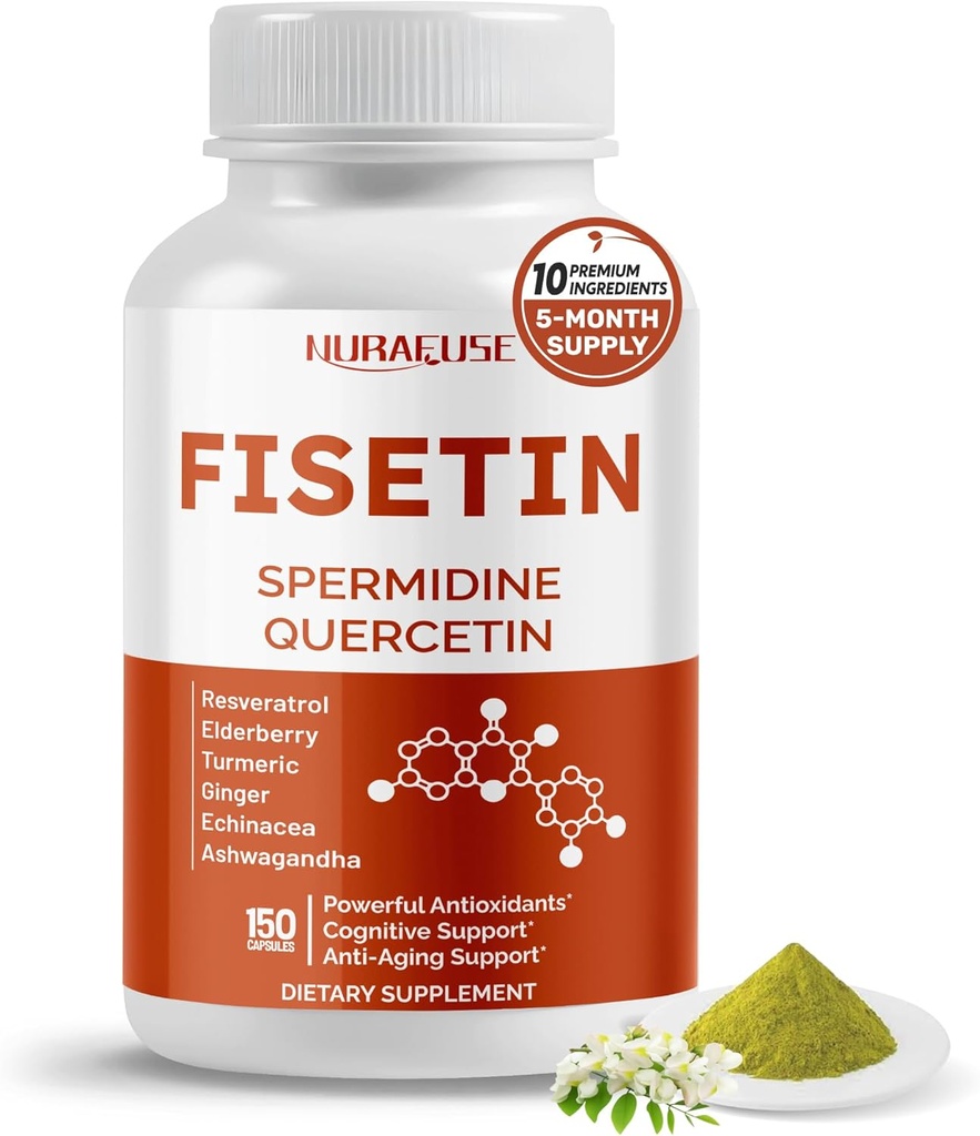 Fisetin 10-in-1 공식 - spermidine Quercetin Resveratrol, Elderberry, Turmeric Non-GMO, 글루텐 무료, Soy-Free와 함께