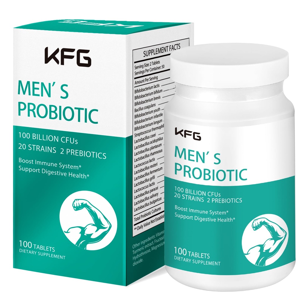 KFG Probiotic 보충 100 억 CFU, 20 Strains, 2 Prebiotics 및 소화 효소, 소화, 면역 지원, Gut 건강 및 대사, 비 GMO, 글루텐 & Soy 무료, 100 정제