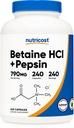 Nutricost Betaine HCl + Pepsin 790mg, 240 캡슐 - 채식 및 GMO 무료