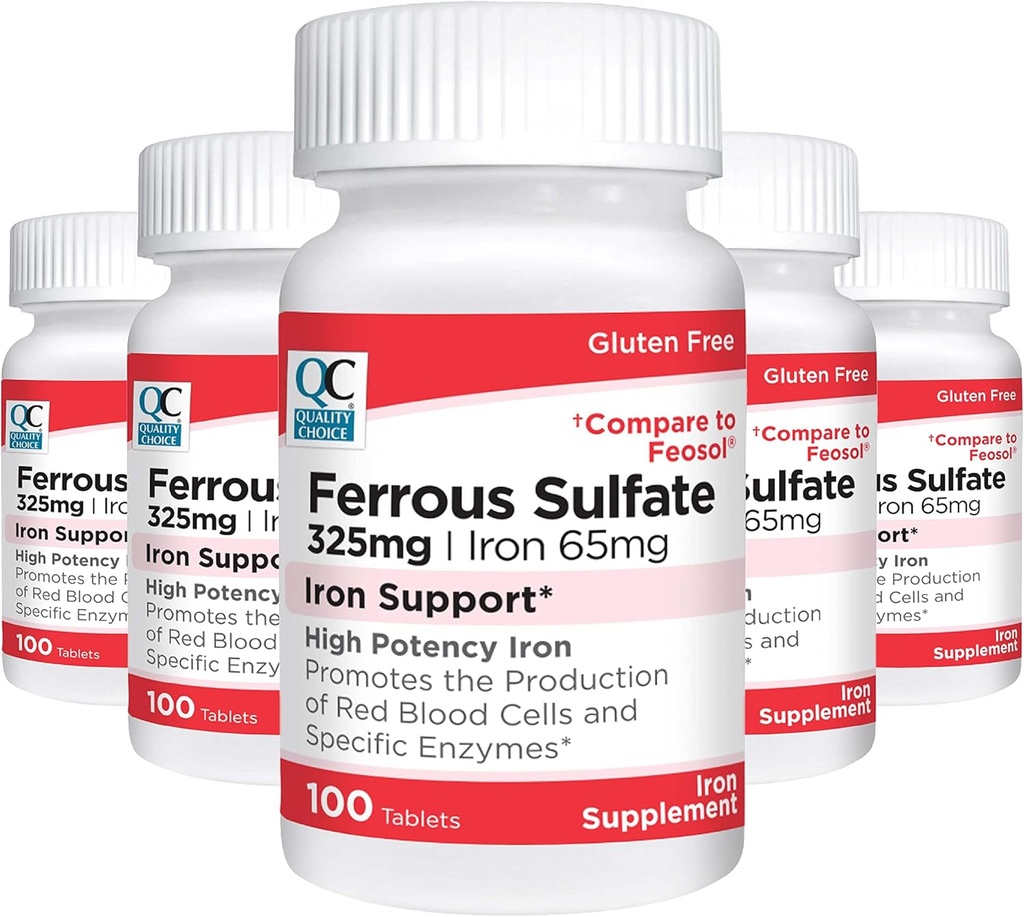 질 선택 철 65 mg (325 mg 철 황산염) 100개의 조사 병 (5 팩)에 있는 높은 힘 철 지원 보충교재 정제
