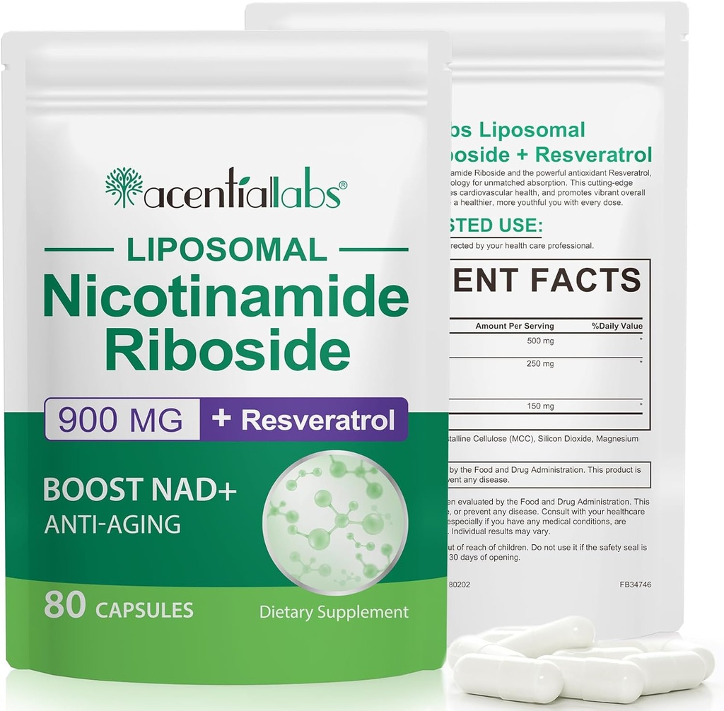 NAD + 보충교재 대안 – Liposomal NAD + Resveratrol – 30 일 공급 – 에너지 & 건강한 시효를 위한 높은 순수성 NAD 보충교재 – 80의 캡슐