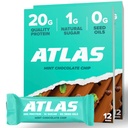 Atlas Protein Bar, 20g Protein, 1g Sugar, Clean Ingredients, 글루텐 프리, 민트 초콜릿 칩 (12 개, 팩 2)