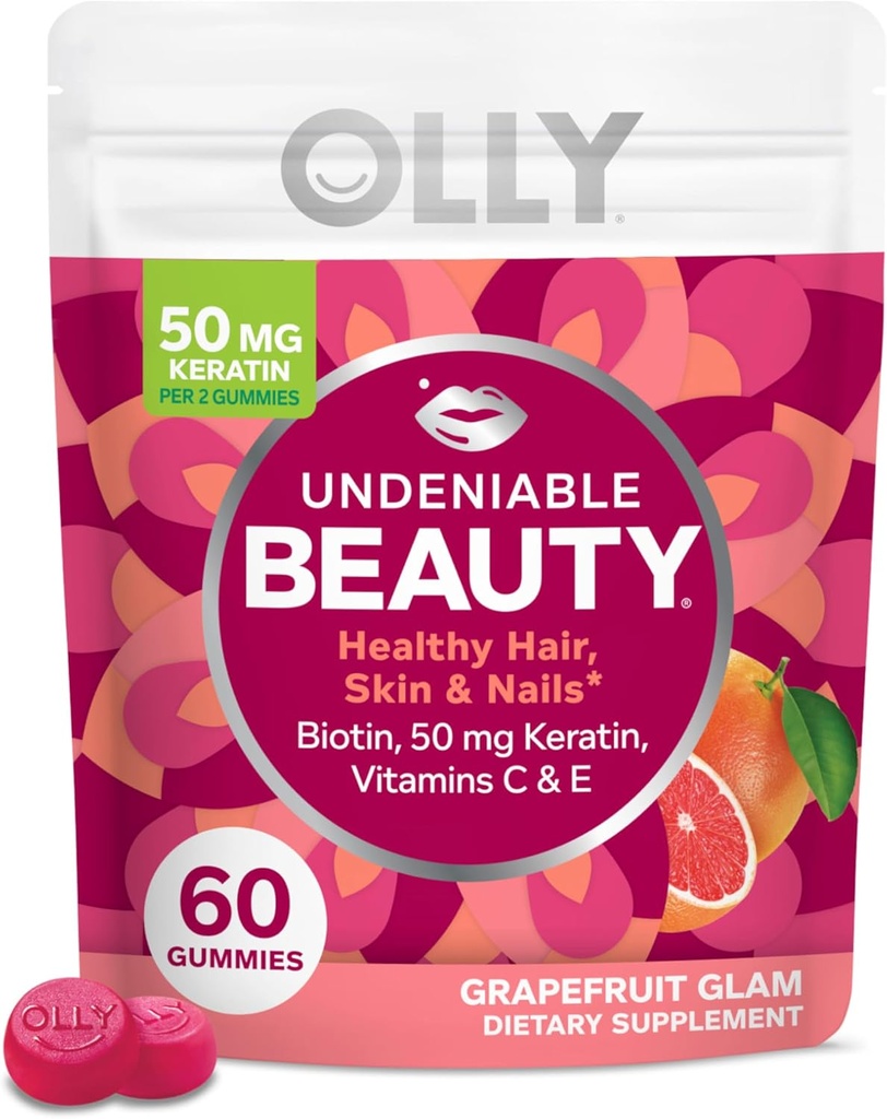 OLLY Undeniable Beauty Gummy, 모발, 피부, 손톱, Biotin, 비타민 C, Keratin, Chewable 보충교재, 자몽, 30 일 공급 - 60 조사