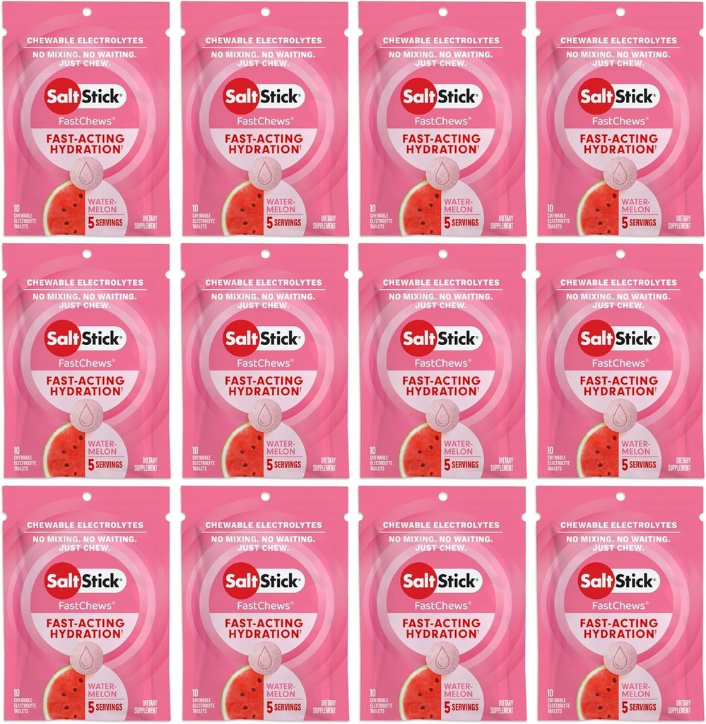 SaltStick Electrolyte FastChews - 120 카운트 수박 맛 - Hydration, 소금 탭을위한 전해질 정제 - 10 개 (팩 12)