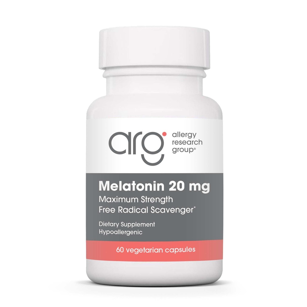 알레르기 연구 그룹 Melatonin 20mg - 순수한 Melatonin, 성인, 수면 보조, 높은 복용량, 채식 캡슐에 대한 추가 강도 - 60 개