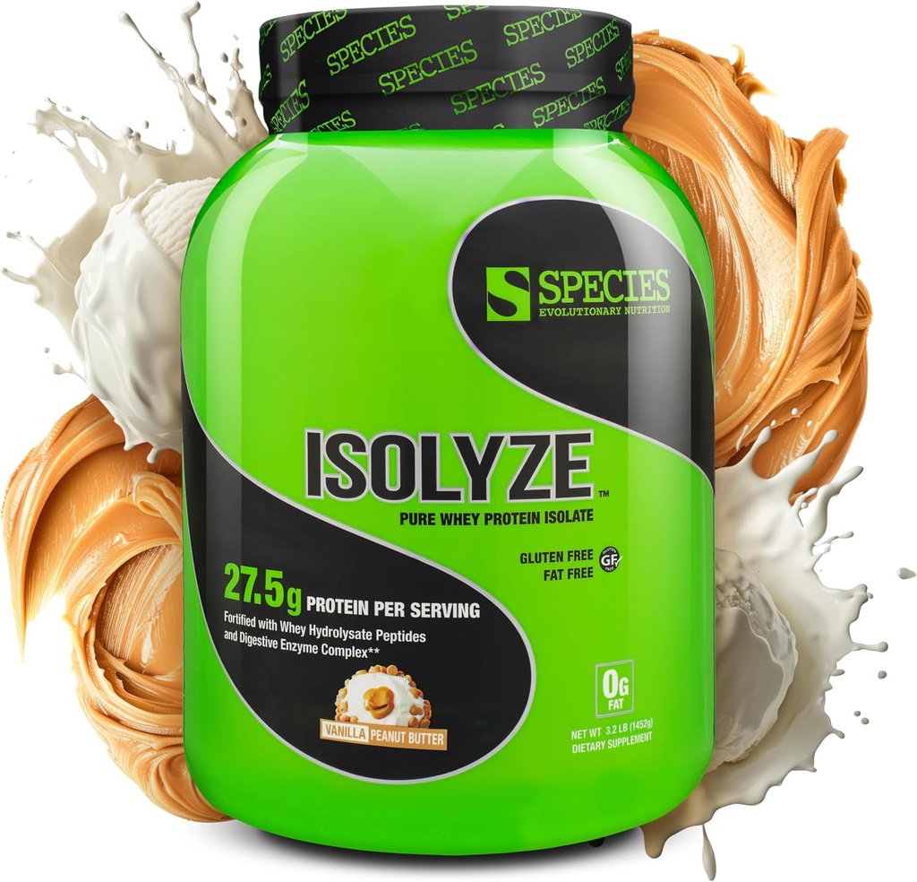 Species 영양 Isolyze Whey Protein Powder, 100 % Whey Isolate 근육 건물, 27.5g Protein Per Scoop, No Sugar & Low Fat (Vanilla Peanut Butter, 44 서빙)