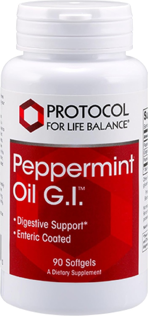 프로토콜 Peppermint G.I. - 소화 건강 지원 * - Peppermint, Ginger Oil & Fennel Oil - Enteric-Coated - Dairy Free & Halal - 90 Softgels
