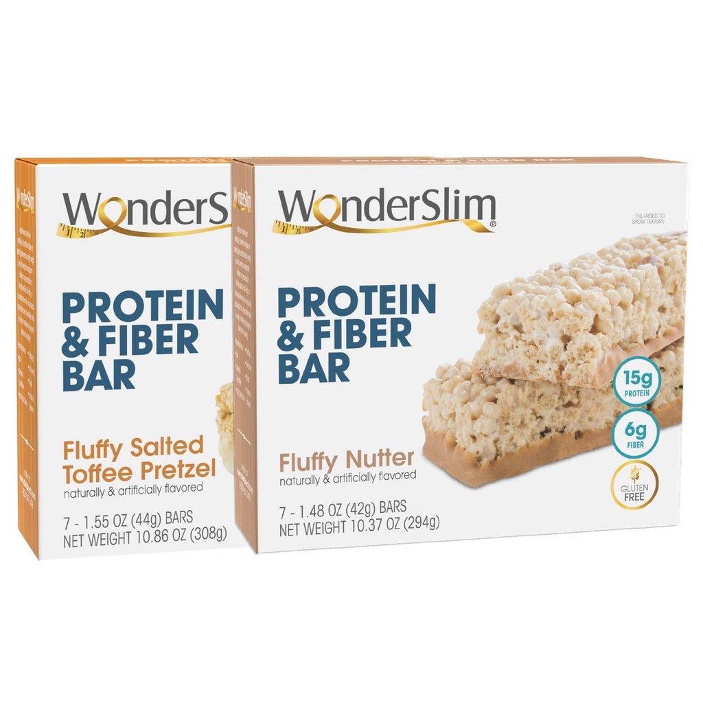 WonderSlim Protein 및 Fiber Bar 번들, Fluffy 소금 토피 Pretzel & Fluffy Nutter
