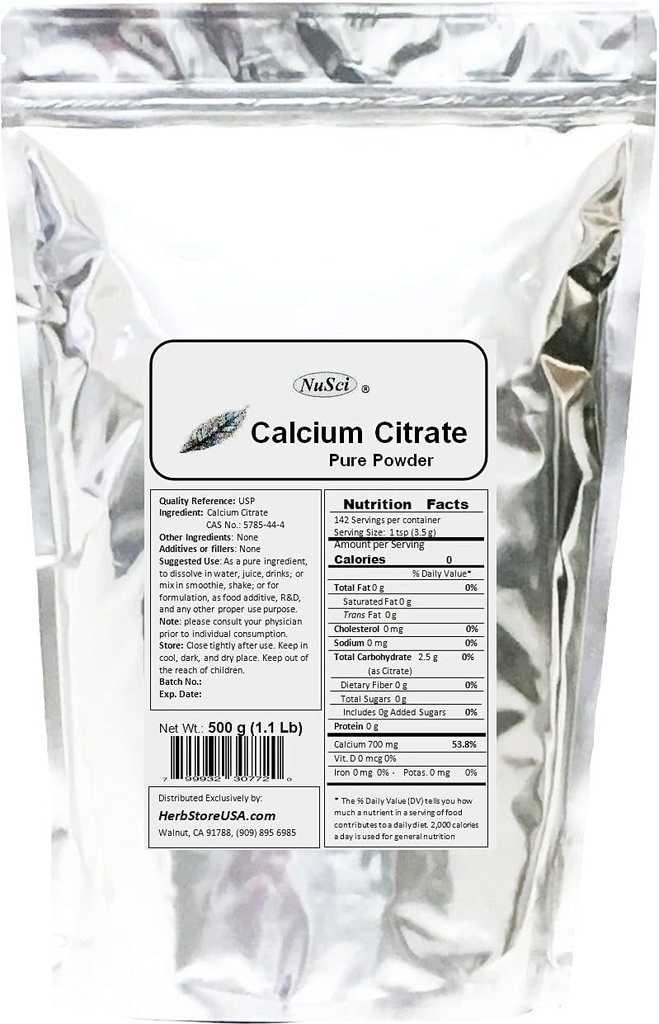 칼슘 구연산염 분말 순수한 생물 유효한 모양 칼슘 (500 그램 (1.1 lb))