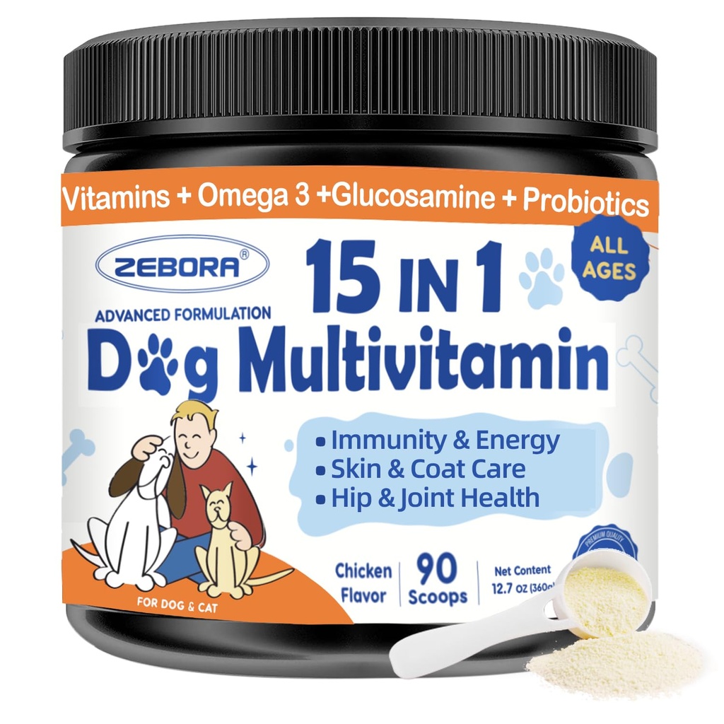 ZEBORA Dog Multivitamin Powder with Glucosamine, Dog Vitamins and Supplements for Immune Support, Skin and Coat Supplement with Omega 3 for Allergy Relief, Digestive & Gut Health에 대한 Probiotics