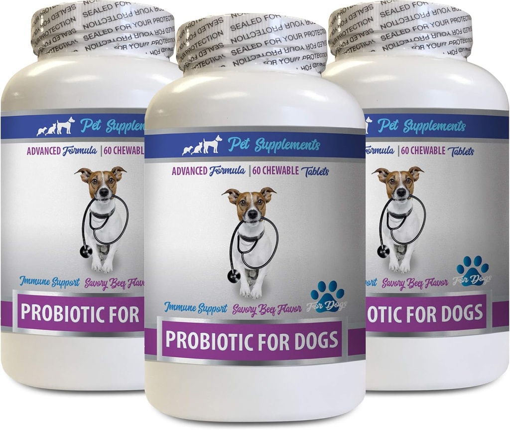 우물과 좋은 개 설사 - 개를위한 PROBIOTICS - 건강한 구트 - 가스 설사 및 나쁜 숨 중지 - 소화 부스트 - 개 probiotics 설사 - 3 병 (180 치료)