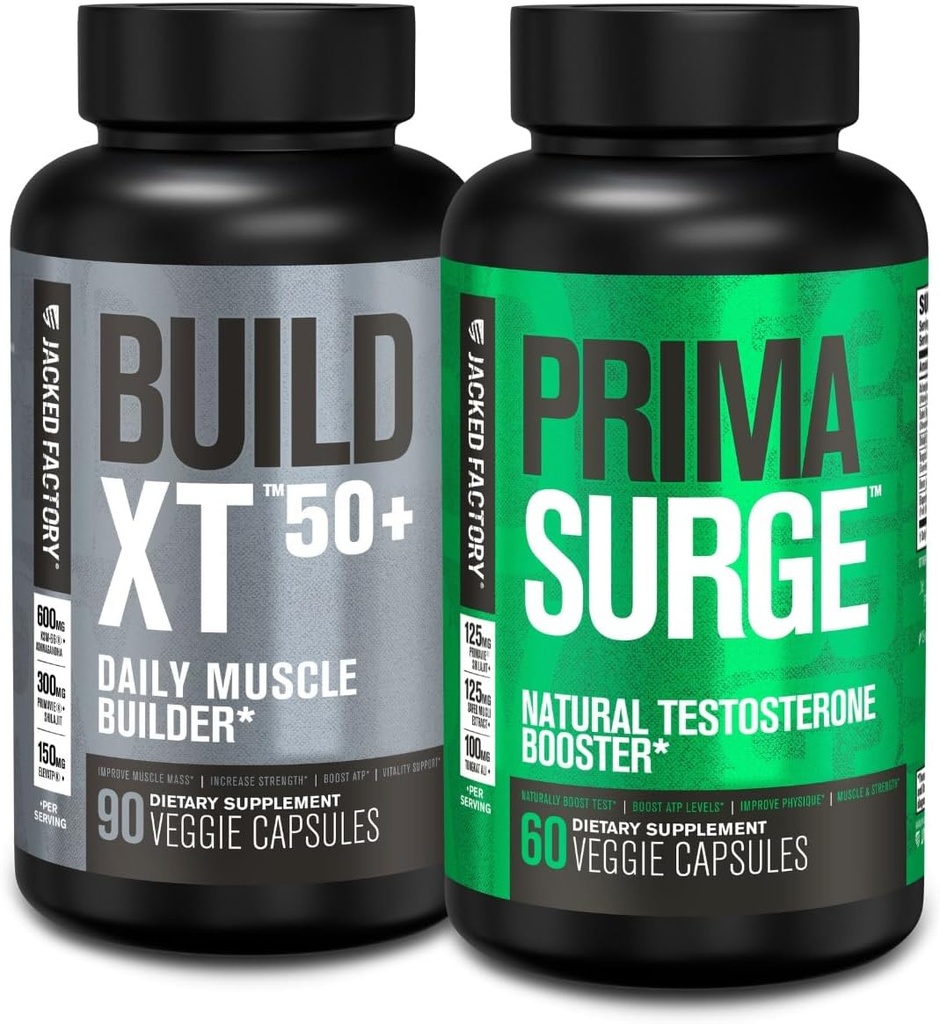 Jacked Factory Build XT 50 + Daily Muscle Builder (90 캡슐) Vitality, 근육 성장 및 에너지를위한 남성 (60 캡슐)을위한 PRIMASURGE 테스토스테론 부스터