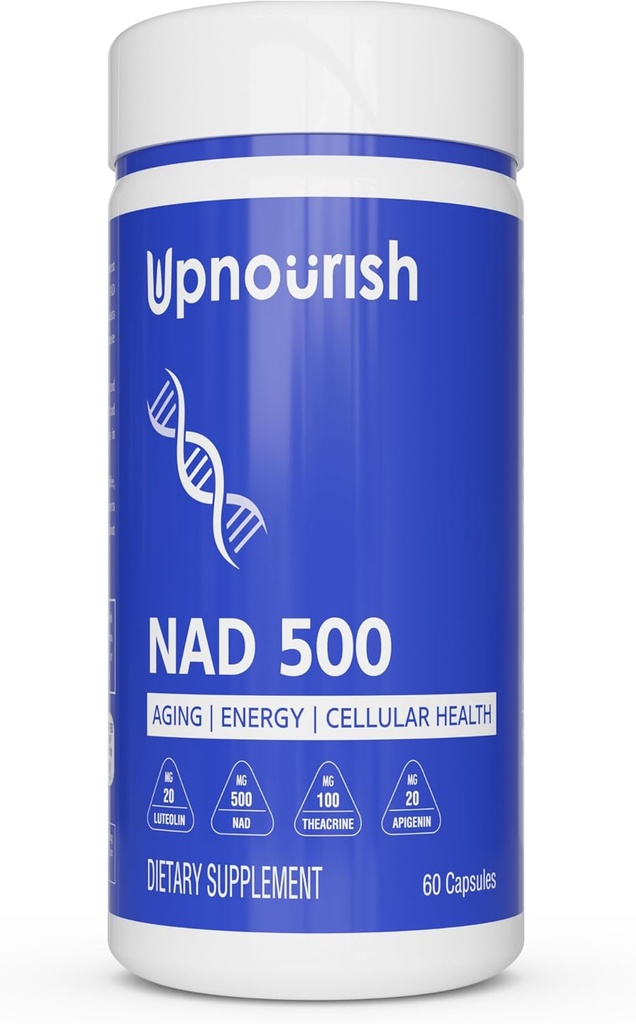 니코틴 아데닌 Dinucleotide NAD 보충 - 500mg NAD + Resveratrol, Quercetin, Theacrine, Luteolin, Apigenin - 여성 및 남성을위한 Nicotinamide Riboside NR 대안, 60 캡슐