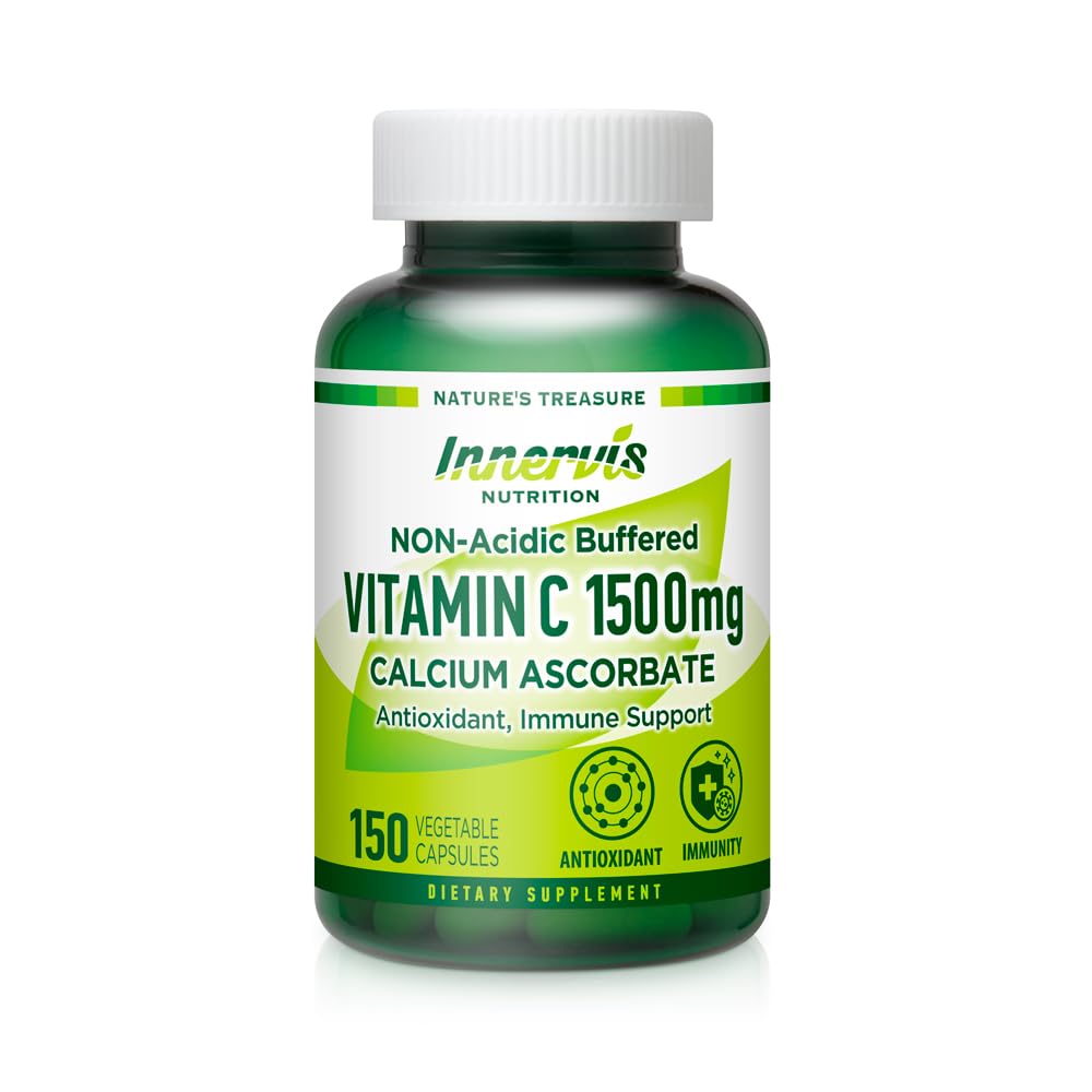 Gentle Non-Acidic Vitamin C 1500mg - 면역 및 산화 방지제 지원을위한 고 흡수 칼슘 아스코르브레이트 - 150 Veggie 캡슐