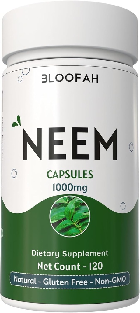 Neem 잎 캡슐 1000mg 분말 | Azadirachta Indica 잎 초본 보충교재 | Non-GMO, 글루텐 자유로운 | 인공 첨가물 없음 | 전통 초본 공식 (120의 조사 1))