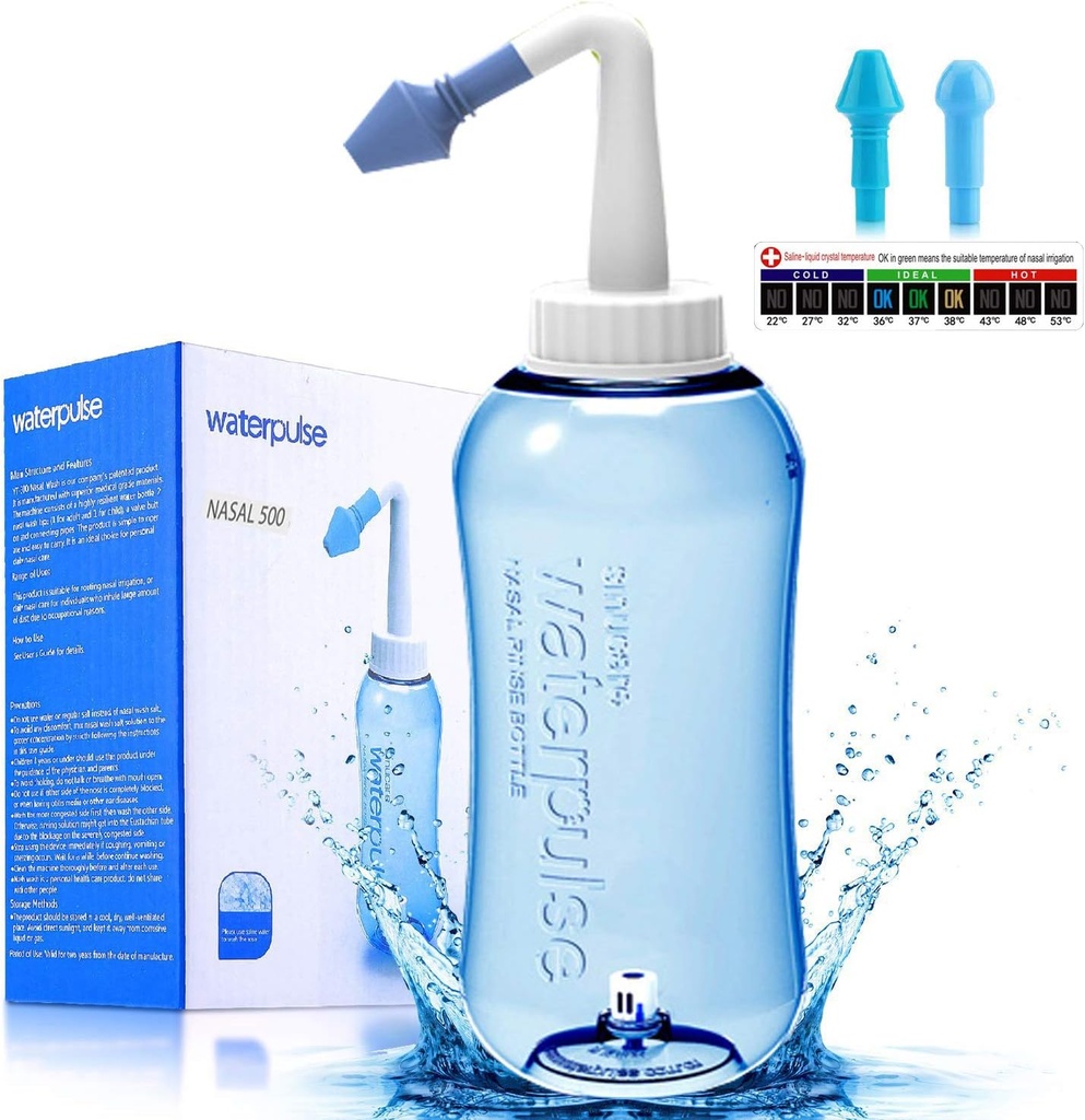 Darate Neti Pot Sinus Rinse Bottle, Nose Wash Cleaner Pressure Rinse Nasal Irrigation for Adult & Kid BPA 무료 스티커 온도계 (500ML)