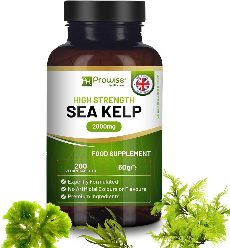 Sea Kelp 2000mg 200 Vegan 정제 | 이오딘의 천연 소스 | 프리미엄 성분 | Proudly Made in the UK by Prowise