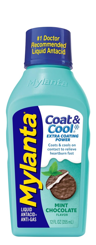 Mylanta Heartburn 및 가스 구호, 액체 Antacid, 코트 & 차가운 공식, 민트 초콜릿 맛, 12 Fl Oz
